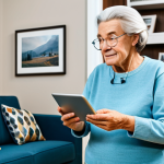 **

"A modern, senior-friendly apartment interior. Features include: wide doorways, grab bars in the bathroom, adjustable kitchen counters, and bright, indirect lighting. An elderly woman, fully clothed in comfortable, modest attire, is using a smart tablet to video call her family. Background: a cozy living room area with easy-to-reach shelves and a comfortable armchair. Safe for work, appropriate content, professional design, perfect anatomy, natural proportions, family-friendly."

**